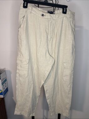 RACHEL Rachel Roy Men's Cream Cargo Linen Pants